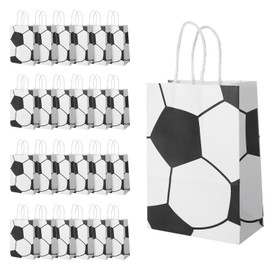 24pcs Soccer Goodie Bags, Soccer Party Favors Treat Snack Bags for Team with Handles, Paper Candy Goodie Soccer Gift Bag Party Supplies for Kids Adults, Football Theme Favors Birthday Decorations
