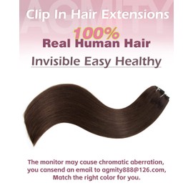 AGMITY Clip-In Real Hair Extensions, 100% Real Hair, Dark Brown, 45 cm, 7 Pieces, 120 g, Invisible Straight, Straight, Seamless, Remy Real Hair Clip-In Extensions (45 cm, #2 Dark Brown)