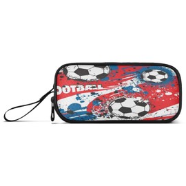 Football Large Pencil Case,Soccer Ball Big Capacity Pencil Pouch 3 Compartments,Zipper Pencil Box, Back to School Supplies for Teen Girls Boy Student College Adults,Travel Essentials black