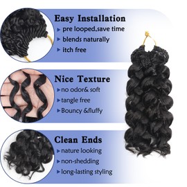 Mebeli GoGo Curl Crochet Hair,8inch Pre Looped Water Wave Beach Curl Ocean Wave Crochet Braiding Hair,8pcs Box Braids Short Curly Crochet Hair for Black Women (8inch,#1B)