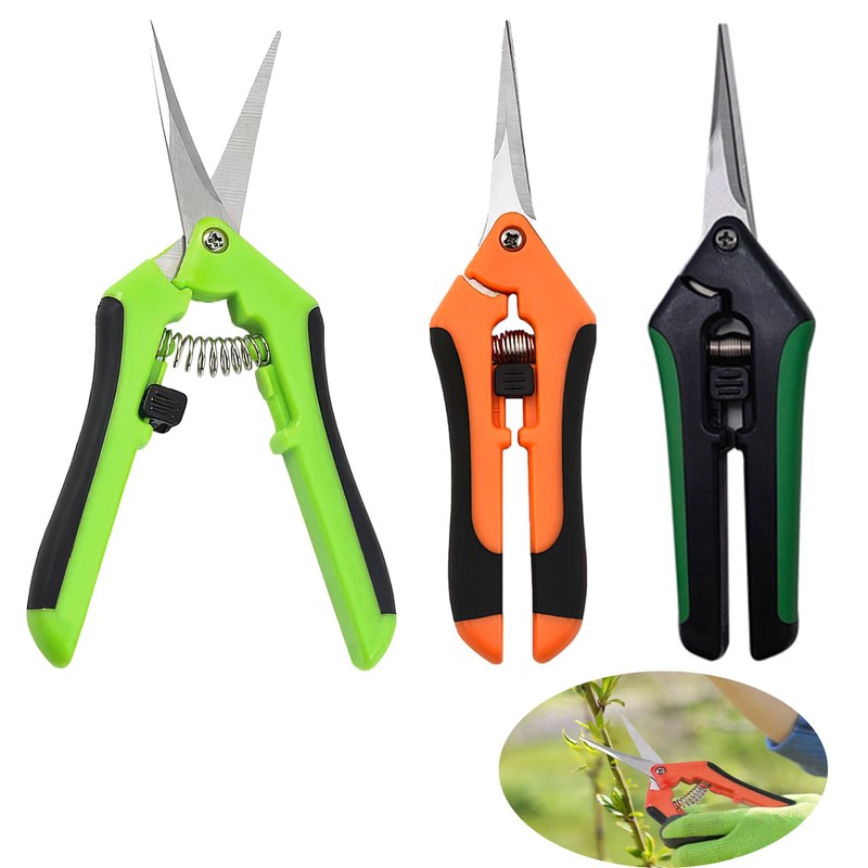3 Pack Garden Secateurs, Compact Snips Hydroponics Multi Purpose Curved