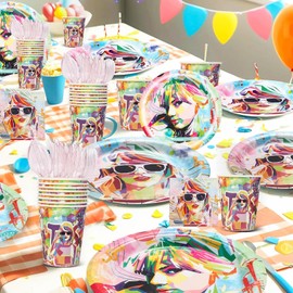 192PCS Tylor Birthday Party Supplies for 24 Guests - Singer-Themed Tableware Set with Plates, Cups, Napkins, Cutlery - Music Star Swifts Party Decorations for Fans Birthday, Events & Celebrations