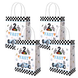 AIBIIN 24PCS Two Fast 2nd Birthday Gift Bags with Handles Dusty Blue Race Car Checkered Party Favors Race Car 2nd Birthday Goodie Treat Candy Paper Bags Party Decorations Supplies