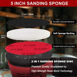 Shineboc 18Pcs 5 Inch Hook and Loop Sanding Sponge Discs 800 Grit Wet Dry Sandpaper with Buffer Backing Pads for Random Orbital Sander Curved Surface and Large-Area Sanding for Automotive Metal Wood
