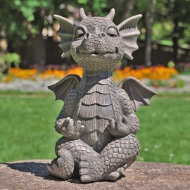 WBTY Resin Dragon Statue, Garden Desktop Dragon Ornaments Cute Baby Dragon Winking Yoga Baby Animal Statue for Outdoor Patio Backyard Porch
