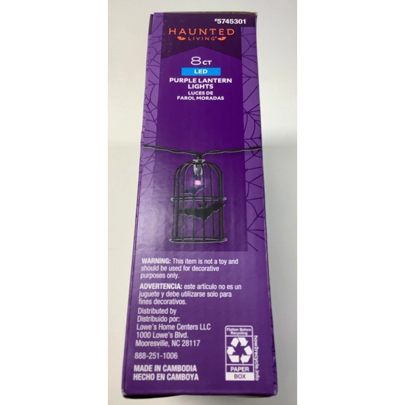 Haunted Living LED 8 ct 2.5" Metal Lantern Bat Purple