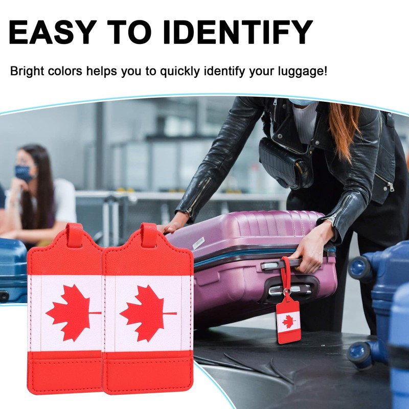 4 Pack Canadian Flag Luggage Tags, Anyos PU Leather Travel
