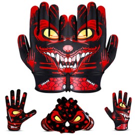 LISAAZ Football Gloves Crimson Pro Ball Feel Sensation Youth Football Gloves Tacky Football Gloves Men | Football Gloves for Kids 8-12 Top Notch Receiver Gloves (Crimson Red Slash, Adult- Medium)