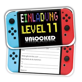 ZELAITE 12x 11th Birthday Gaming Invitation Cards Children's Birthday Boy Girl Video Gaming Game Invitation Cards, Gaming Birthday Invitations Birthday Invitations Kids Girls Boy (F)