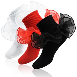 Black Ruffle Socks Soft and Comfortable Red Ruffle Socks,High Elasticity Without Tightness Lace Ruffle Socks Moisture Wicking Comfortable and Breathable,Suitable for Toddlers Girls