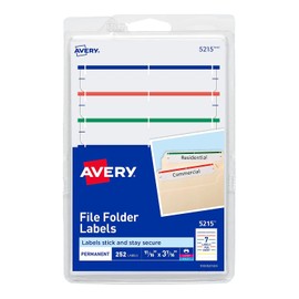 Avery® Print-Or-Write Permanent Inkjet/Laser File Folder Labels, 5215, 5/8" x 3 1/2", Assorted Colors, Pack Of 252