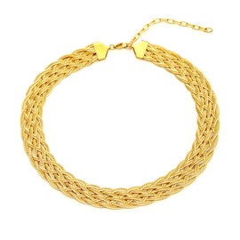 DEAROK Choker Necklace for Women Stainless Steel Necklace for Women Waterproof Chain Necklace Twist Braid Chunky Necklace Friendship Gifts for Women, 13"+3.5", Stainless Steel, No Gemstone