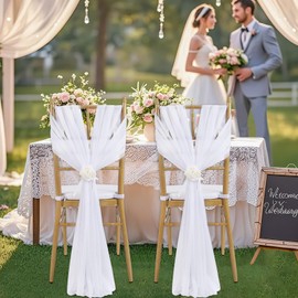 White Chair Sashes for Wedding: 32 Pcs 8FT Long Chiffon Tulle Chair Covers - Ceremony Outdoor Aisle Church Reception Chair Decor