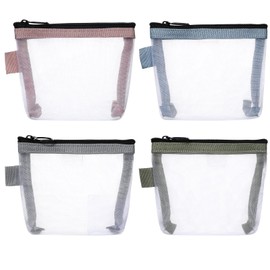 Yuomeaz 4PCS Travel Essentials Mesh Makeup Bag, 4x3.7inch - 4 Colors Mini Mesh Cosmetics Bag, Storage Travel Lipstick Makeup Bags With Zipper for Women Purse Lipstick Keys Essentials Cards Earphones