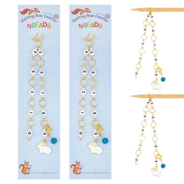 NBEADS 2 Pcs Sheep Knitting Row Counter Chains, Number Beads Stitch Markers with Polymer Clay Rhinestone Row Counting Accessories for Knitting Crochet Tracking Project Progress
