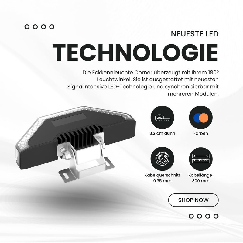 180° Corner Indicator Light, HT Approval, ECE R65 Approval, Front