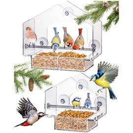 Hatortempt Clear Window Bird Feeder - Set of 2,Durable Acrylic Birdhouse for Viewing Wild Birds Outdoors, Squirrel Proof, Easy-to-Clean, Nature Watching Gift & Garden Decor for Bird Lovers