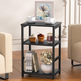 VASMIA End Table, 3-Tier Side Table with Storage Shelf, Bamboo Nightstand Bedside Table for Small Spaces, Bedroom, Living Room, Entryway,Farmhouse,Black