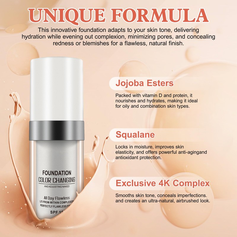 Color Changing Foundation, 2Pcs Base Makeup Foundation Color Changing with