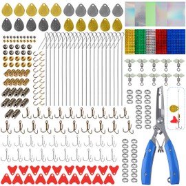 Fishing Spinner Lures Making Kit, 231pcs DIY Spinnerbait Parts Colorado Spinner Blade Fishing Spoon Rig Treble Hooks Plier Make Your Own Fishing Lures for Bass Trout Walleye