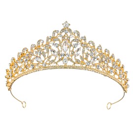Samky Gold Bridal Tiara Rhinestone Wedding Crown Crystal Headpiece Hair Accessories for Bride