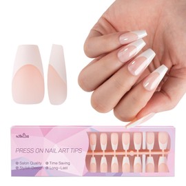NMKL38 300pcs White French Tip Press on Nails Medium Square Fake Nails Nude False Nails Square French Press ons Nail Acrylic Artificial Nail for Women Girls