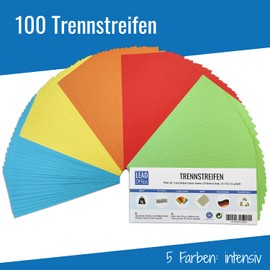 Divider Strips, Pack of 100, 5 Colours, Intense, 20 Pieces of Each Colour, 24 x 10.5 cm, Punched, 180 g/m², for Sorting and Separating Documents up to DIN A4 Format