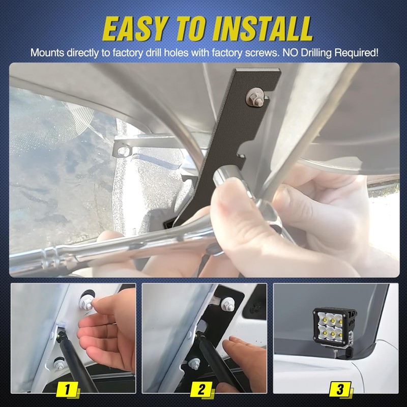Nilight Ditch Light Brackets Hood Hinges Mount Brackets for Auxiliary