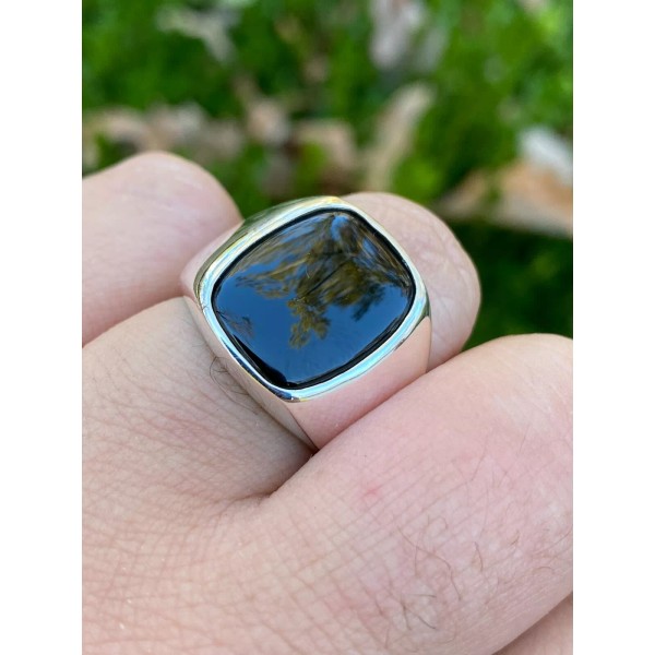 Harlembling Real Solid 925 Sterling Silver Black Onyx Natural Stone
