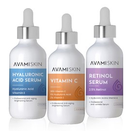 Skin 3-Piece Serum Set - Face Skincare Kit with Vitamin C Serum, Hyaluronic Acid Serum  Retinol Serum - Natural Brightening  Moisturizing Products -  