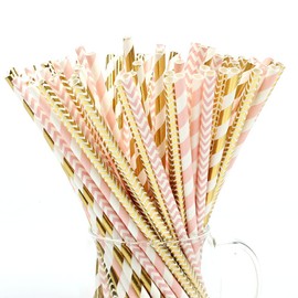 Pink/Gold Paper Straw 100pc for Parties,Birthdays,Weddings,Baby Showers and Celebrations