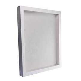 16x20 Shadow Box Frame White Wood with a 1 3/4" Usable Display Depth Includes a White Suede Acid-Free Backing Board, UV Resistant Acrylic, and Hanging Hardware