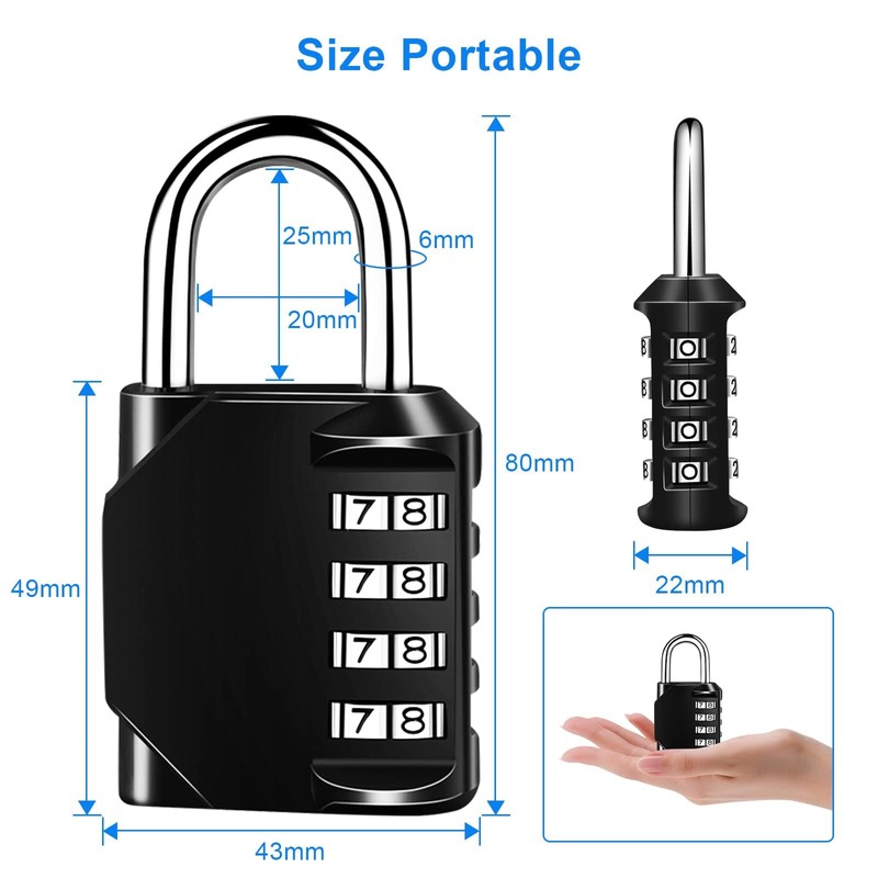MOXYOY G0018 Combination Padlock 4 Digit Locker for Gym, Black
