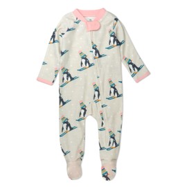 HonestBaby Baby 1 Holiday Sleep & Play Footed One-Piece Pajama Sleeper 100% Organic Cotton, Penguin Dash, 3-6 Months