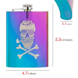 TOCCOOL 8oz Skull Design Stainless Steel Hip Flask with Gold Funnel, Rainbow Electroplated Pocket Flask for Drinks and Outdoors (Multicolor)