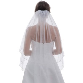 SAMKY 2T 2 Tier Pearl Crystal Beaded Wedding Veil V425 - Light Ivory Fingertip Length 36"