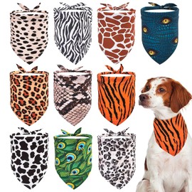 10Pcs Bandanas para Perros Grandes Estampado Animal Triángulo Baberos Bufandas Cabeza Cebra Leopardo Serpiente Tigre Pavo Real Guepardo Jirafa Y Vaca para Extral Grande XL XXL Raza Niñ