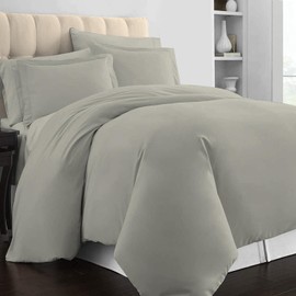 PIZUNA 100% Cotton Single Duvet Cover Set Silver, 400 Thread Count Long Staple Cotton Duvet Cover Single 140x200cm, Soft Sateen Weave Quilt Cover with Button Closure (Single Duvet Cover)