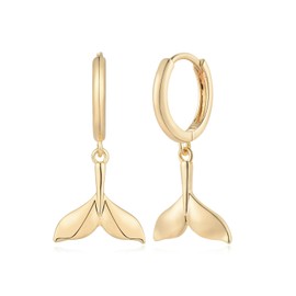 MYEARS Women Mermaid Tail Earrings Gold Huggie Hoop Fishtail Dangle Drop 14K Gold Plated Small Simple Hypoallergenic Everyday Summer Boho Beach Jewelry