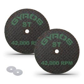 GYROS 1.75” Mini Resin Cut-Off Wheels for Rotary Tools; 2 Double Fiberglass Reinforced Cutting Discs; Super-Tensile Materials like Titanium, Carbon; Dremel Cutting Tool Accessory; Made in USA 11-41702