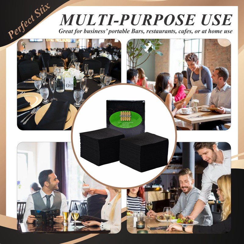 Perfect Stix - 2 Ply Black Napkin-100ct Paper Cocktail Beverage