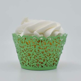 Bakell - Laser Cut Cupcake Wrappers (25pcs, Standard Size) Grease Resistant Wrappers for Desserts, Baking, Caking and Decorating (Green Vine Lace)