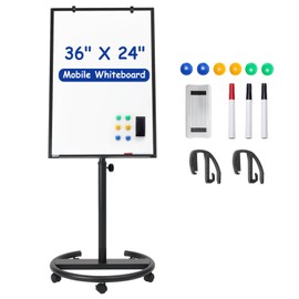 Mobile Whiteboard, 36” x 24” Magnetic Portable White Board on Wheels, Height Adjustable Standing Dry Erase Board with Stand, Easel Style Rolling Whiteboard for Classroom, Office, Teacher, Home