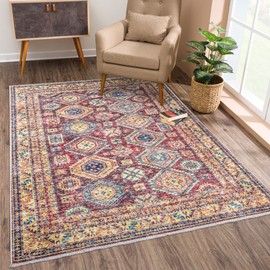 Bloom Rugs Caria Washable Non-Slip 5x7 Rug - Dark Red/Multicolor Traditional Area Rug for Living Room, Bedroom, Dining Room, and Kitchen - Exact Size: 5' x 7'