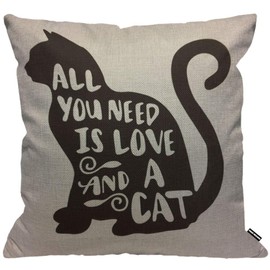 HGOD DESIGNS Black Cat Cushion Cover,All You Need is Love and A Cat Throw Pillow Case Home Decorative for Men/Women Living Room Bedroom Sofa Chair 18X18 Inch Pillowcase 45X45cm