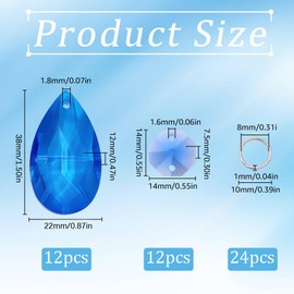 SOFPLATE 1 Box 12 Pack 38mm Crystal Chandelier Prisms Blue Teardrop Crystal Chandelier Pendants Octagon Links Jump Rings Glass Prism Suncatcher for Christmas Wedding Party Decor Chandeliers Hanging