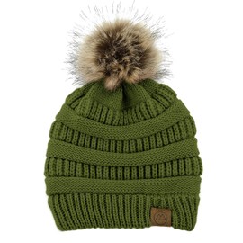 Winter Hats for Women Satin Lined Slouchy Beanie with Pom Pom Silk Lined Beanie Winter Hat Unique Gifts for Women Olive Green