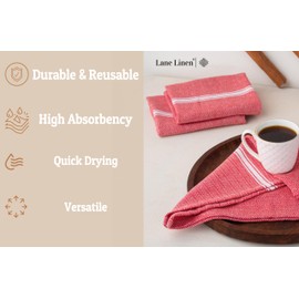 LANE LINEN Kitchen Towels Set - 100% Pure Cotton Dish Towels for Kitchen, Super Absorbent Kitchen Hand Towel, Tea Towels, Soft & Durable Dish Cloths, Pack of 6 – 14”x25”, Red