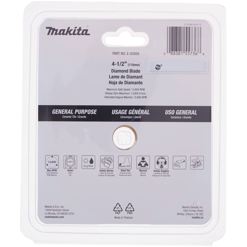 Makita E-02668 4-1/2" Diamond Blade, Continuous Rim, General Purpose