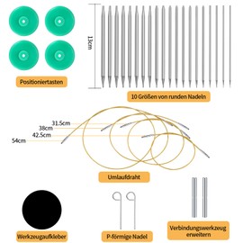 Interchangeable Circular Knitting Needles Set, 10 Pairs Portable Stainless Steel Knitting Needles (2.8-6.0 mm), Removable Sweater Knitting Needle Tools Set with Red PU Knitting Needle Bag